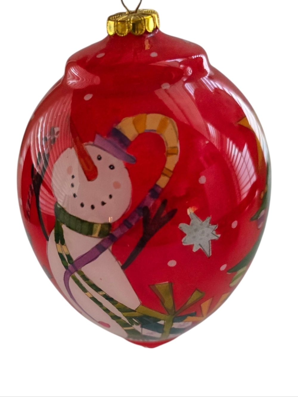 Pier 1 Hand Painted Glass Christmas Ornament – Snowman Holiday Red Vintage Decor - Picture 5 of 9